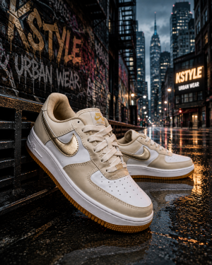 Nike Air Force 1 Low White/Bege Metallic Gold